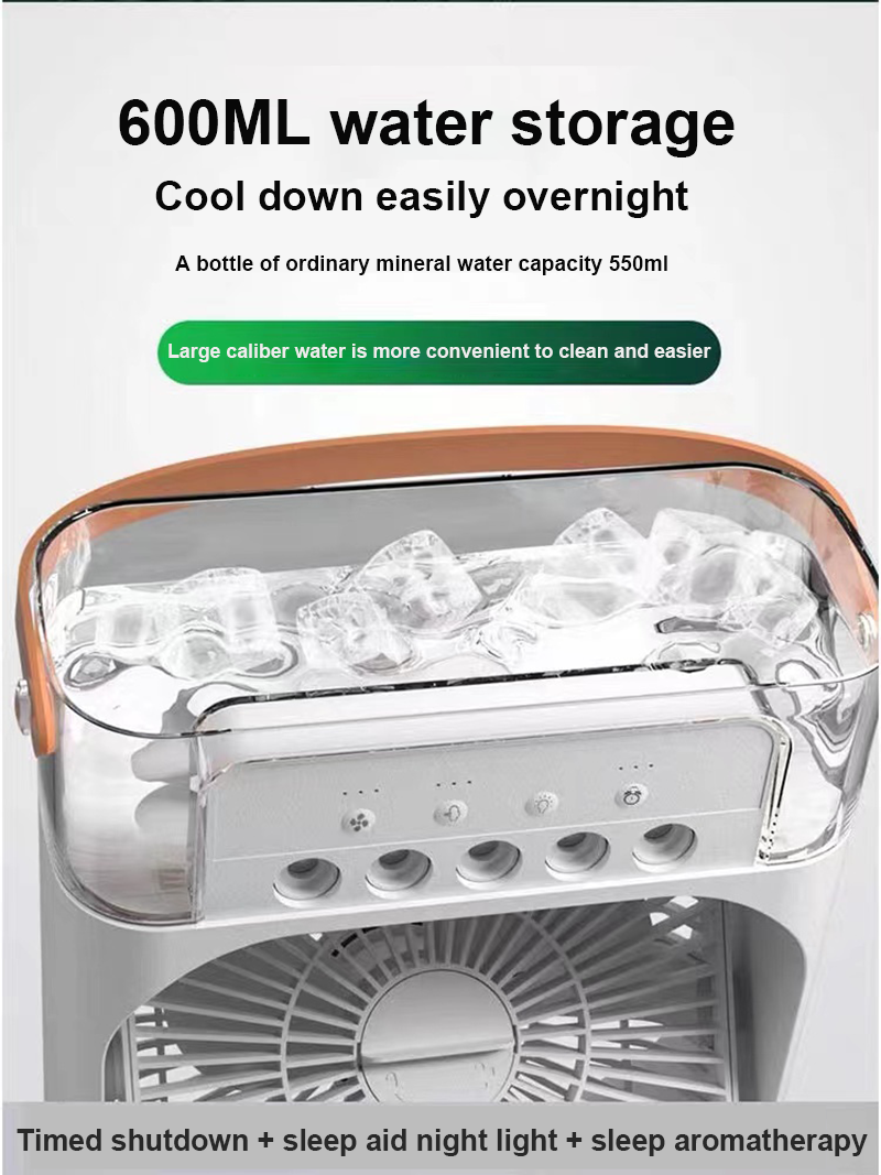 Air cooler 600ML water tank with ice cubes - large capacity water storage for overnight cooling with sleep features