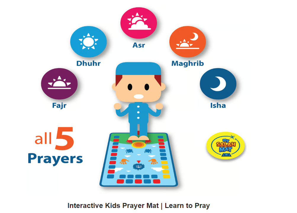 Kids Islamic prayer mat with step wise Salah instructions