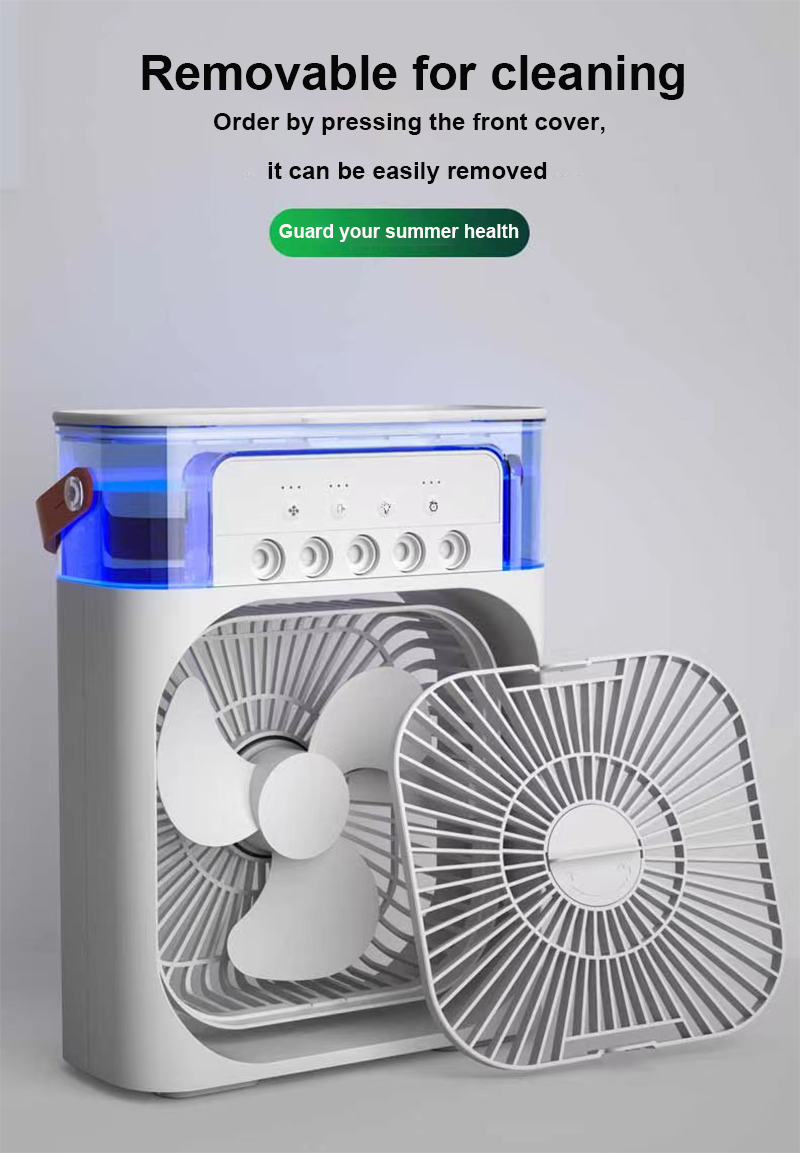 Removable air cooler fan for easy cleaning - detachable front cover design for maintenance and summer health protection
